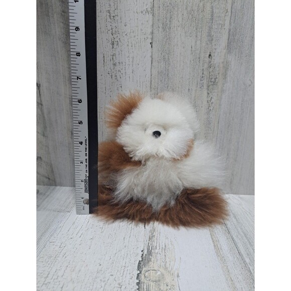Alpaca Fur Teddy Bear Toy Soft 8” Plush Stuffed Animal Toy Fluffy Brown White - Picture 10 of 10
